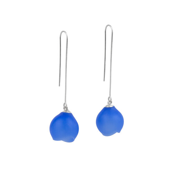 Large blue cup long drop earrings